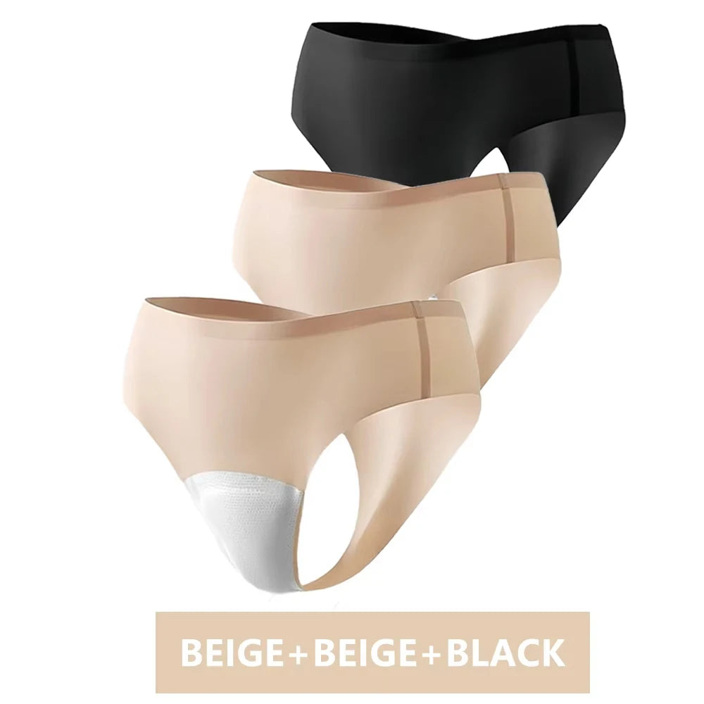 3-Pack Seamless Camel Toe Proof Thongs for Gym & Leggings Women's Seamless Thongs Babs BEIGE BEIGE BLACK 1XL PACK