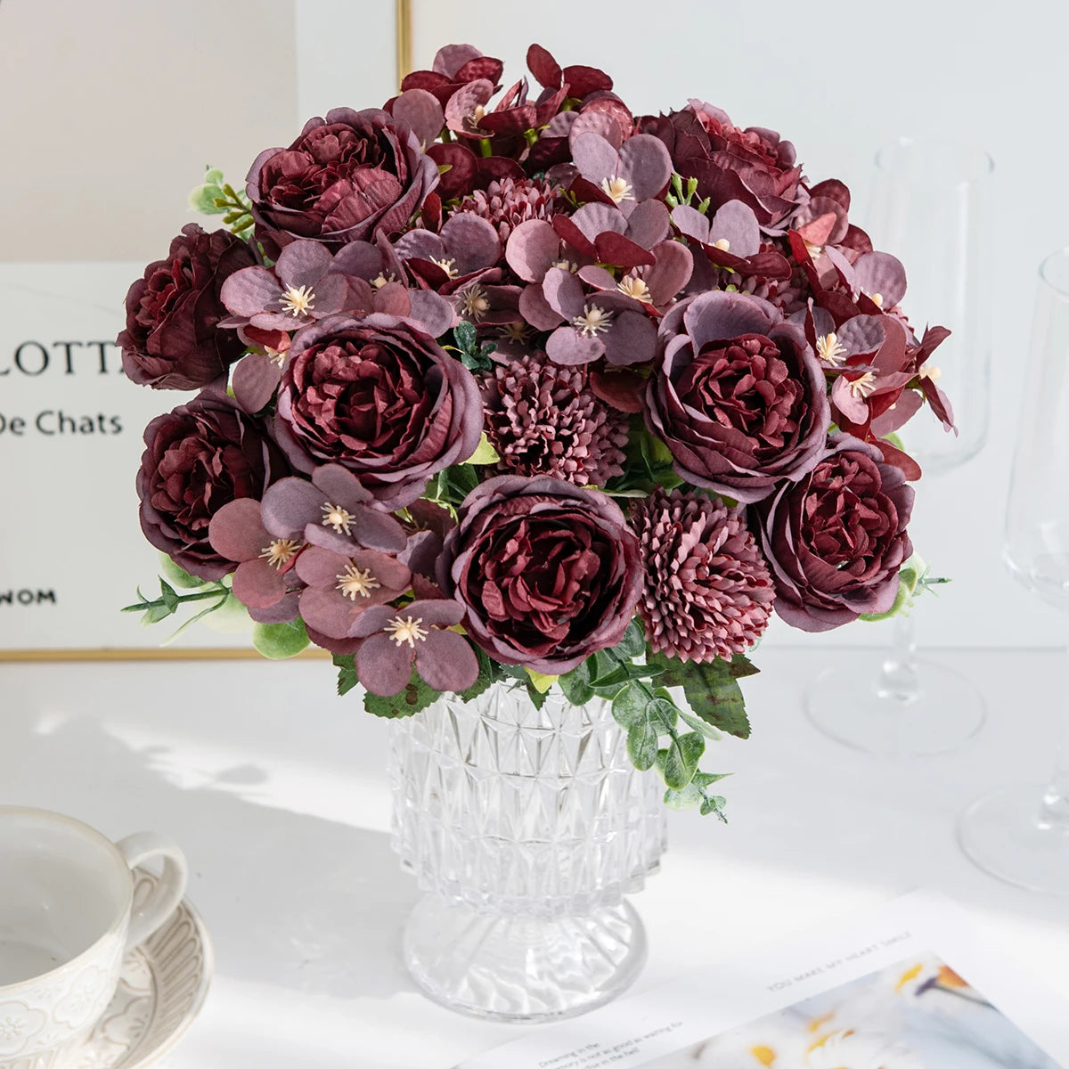 Silk Peony Chrysanthemum Artificial Flowers – Wedding & Home Décor Artificial Flower Bouquet Babs