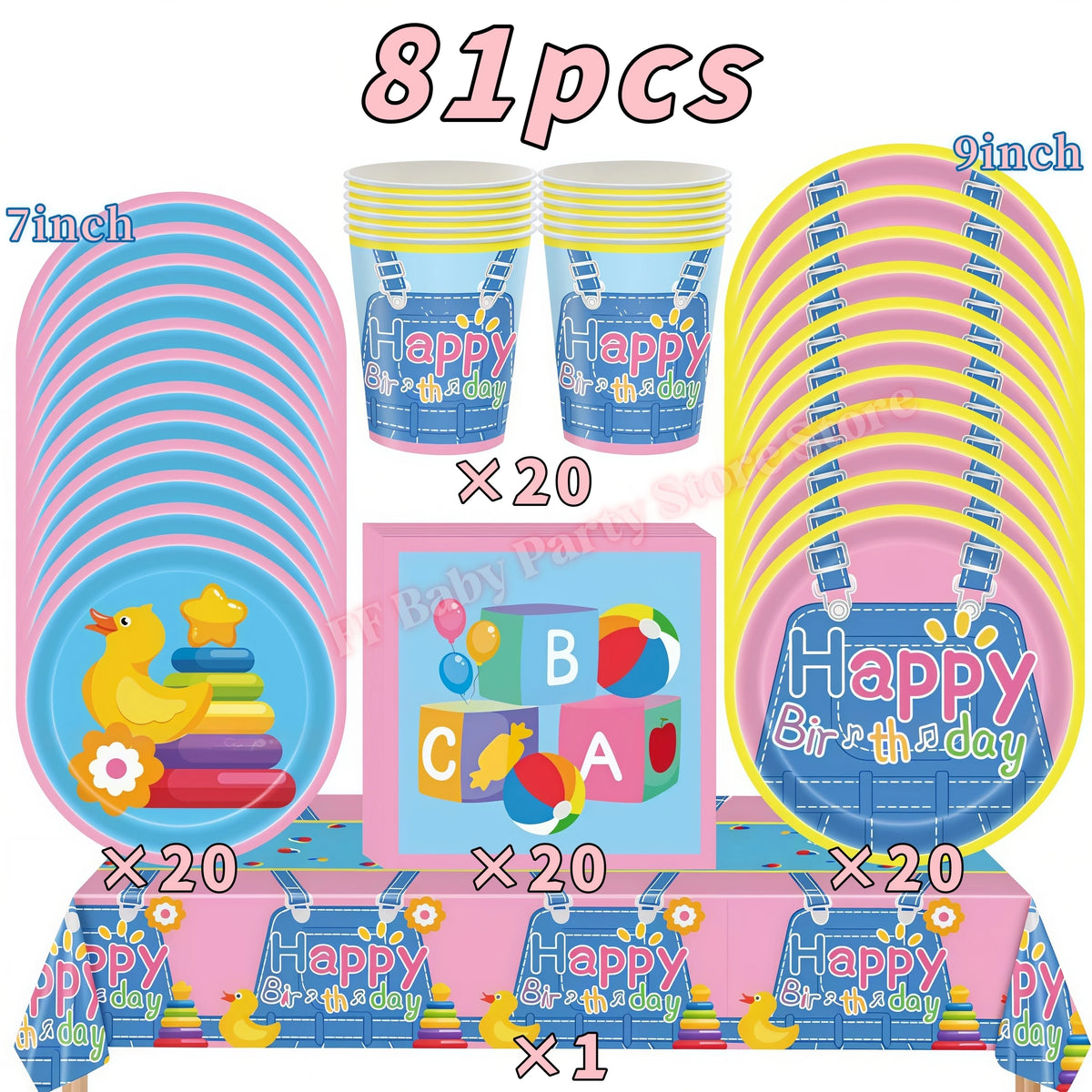 Kids Birthday Party Tableware Set – Cartoon Teacher Theme Party Tableware Set Babs 81pcs