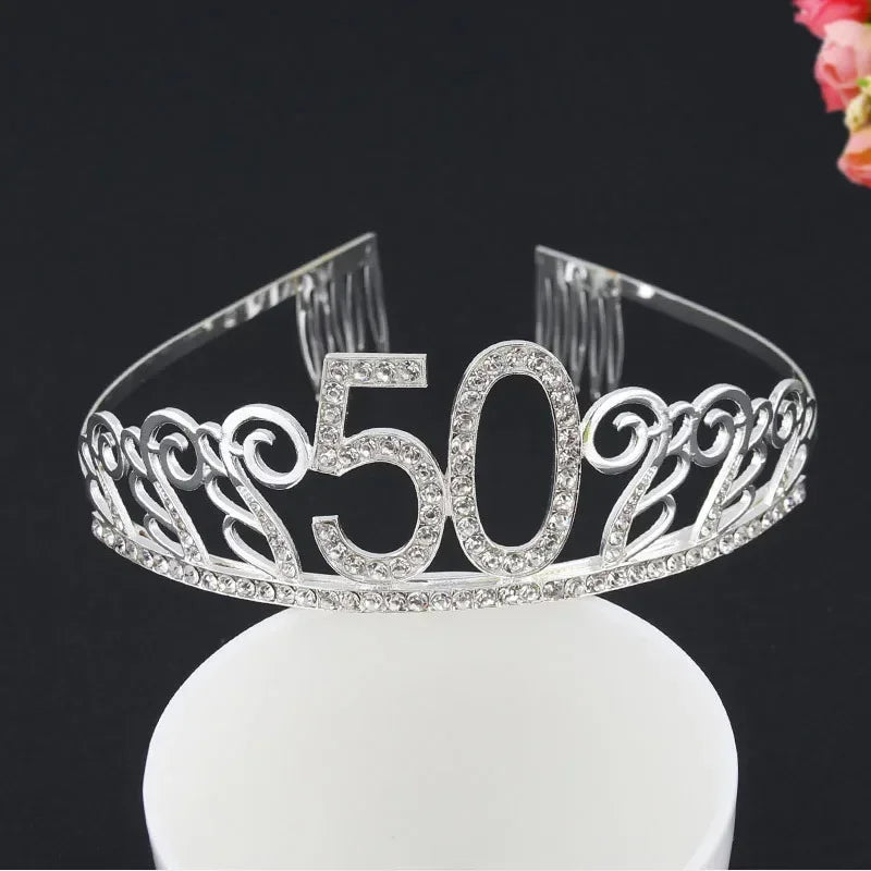 Rose Gold Satin Sash & Crystal Crown Tiara Set – Birthday Party