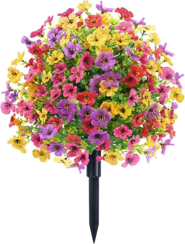 Artificial Silk Flower Ball Ground Stake – Colorful Garden Decor Artificial Flower Stake Babs MULTI 1pc