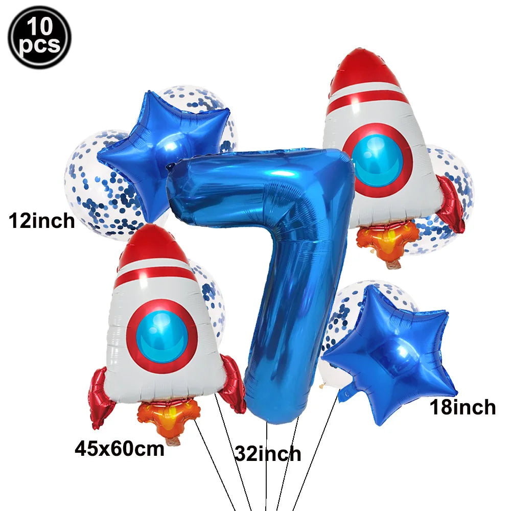 Space Theme Birthday Balloon Set – Astronaut Rocket 32" Numbers