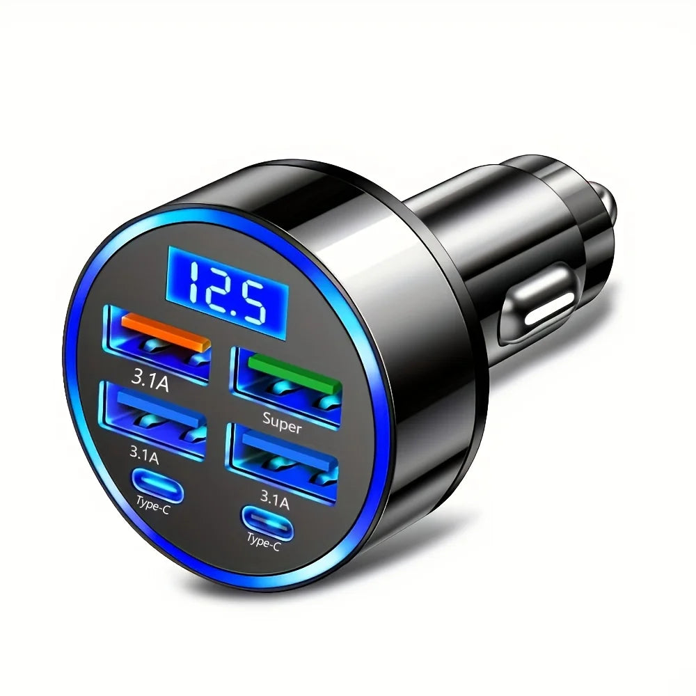 6-in-1 Fast Car Charger 3.1A Dual USB-C with Digital Display Car Charger Adapter Babs