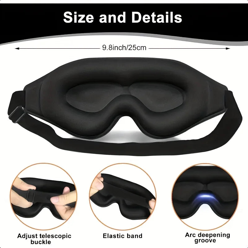 3D Contoured Sleep Eye Mask – Blackout Blindfold, Adjustable Strap Sleep Eye Mask Babs