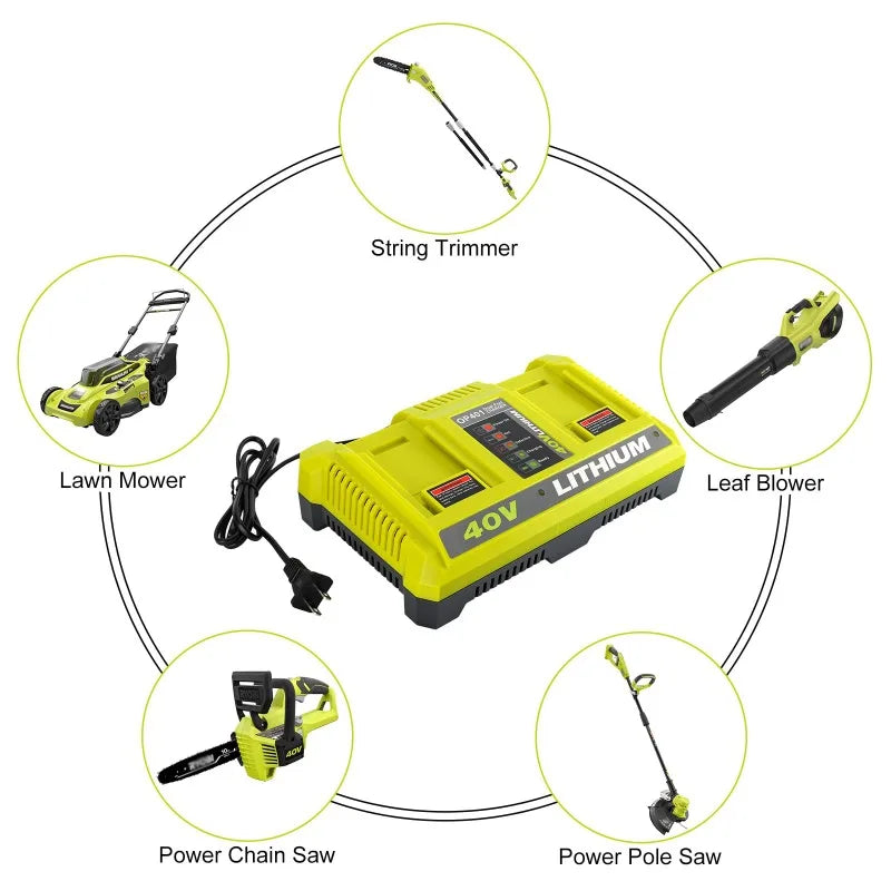 Dual-Port 40V Li-Ion Battery Charger for Ryobi OP401 | US/EU/UK/AU Battery Charger Dock Babs