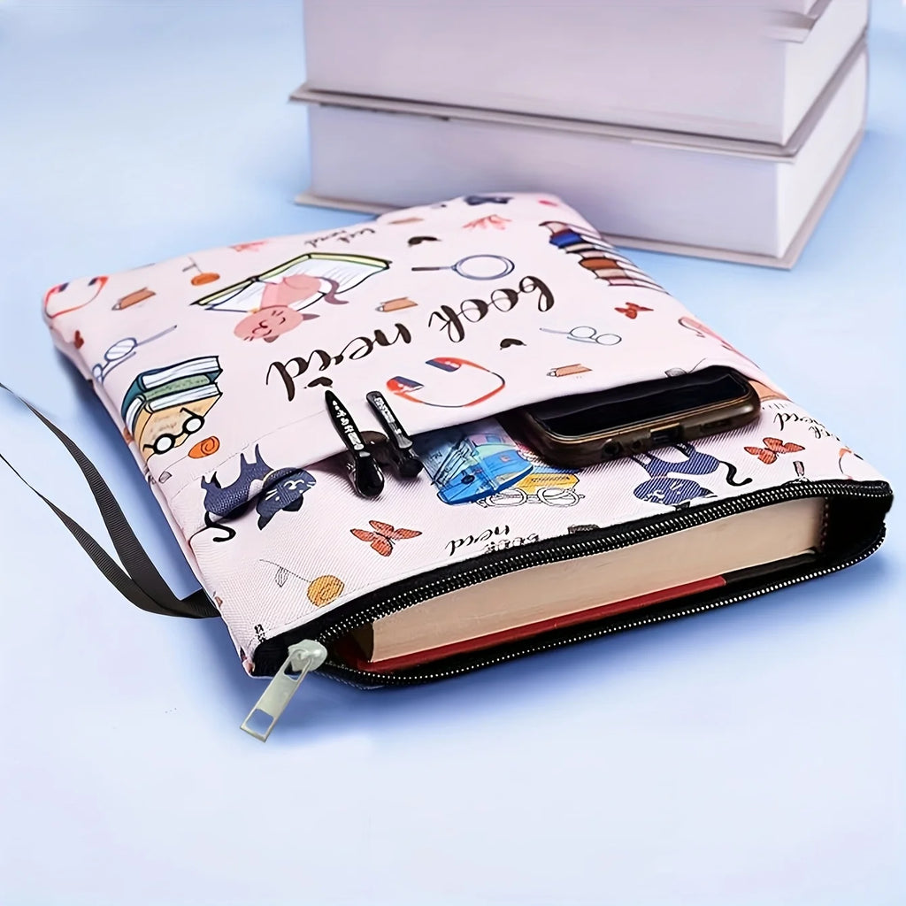 Book Nerd Fabric Book Sleeve with Zipper – Cat & Books Print Fabric Book Sleeve Babs
