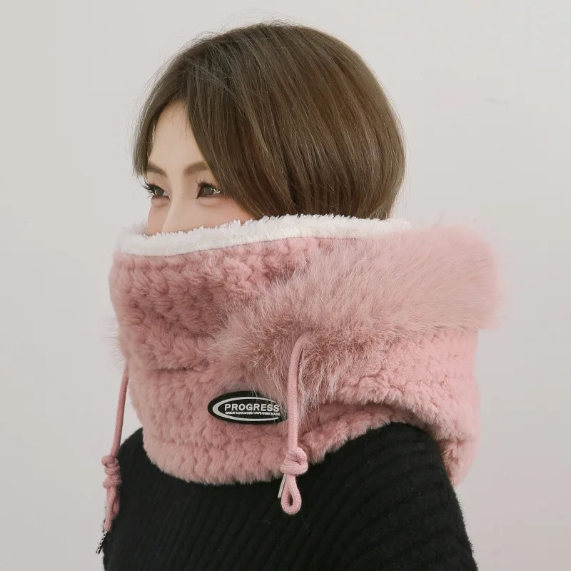Women's Thermal Plush Hat Hood Scarf & Mask – Windproof Winter Hat Hood Babs