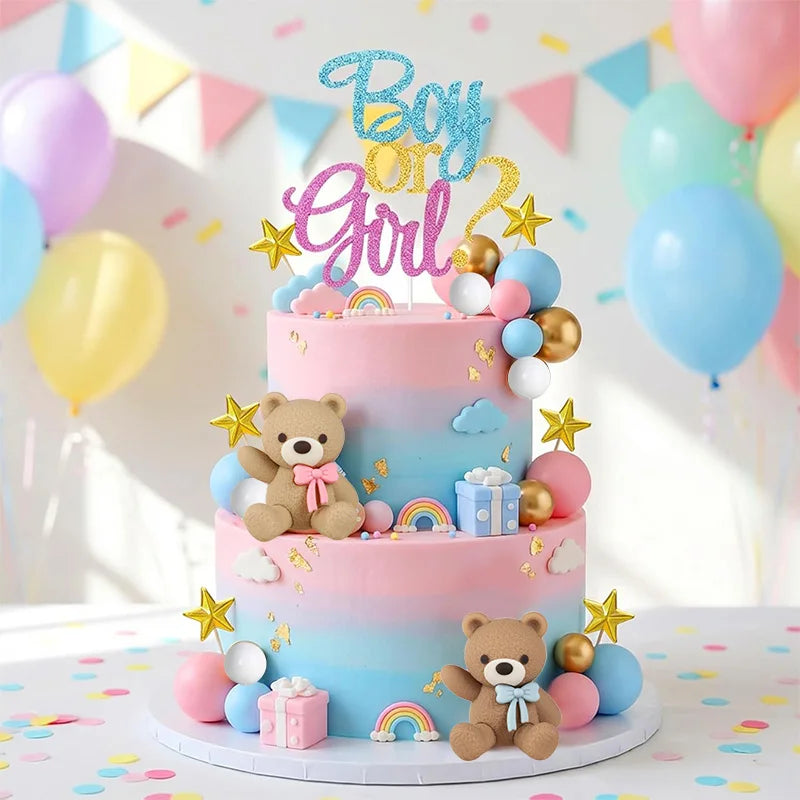 22Pcs Gender Reveal Cake Toppers Teddy Bear Party Decor Set Cake Topper Set Babs