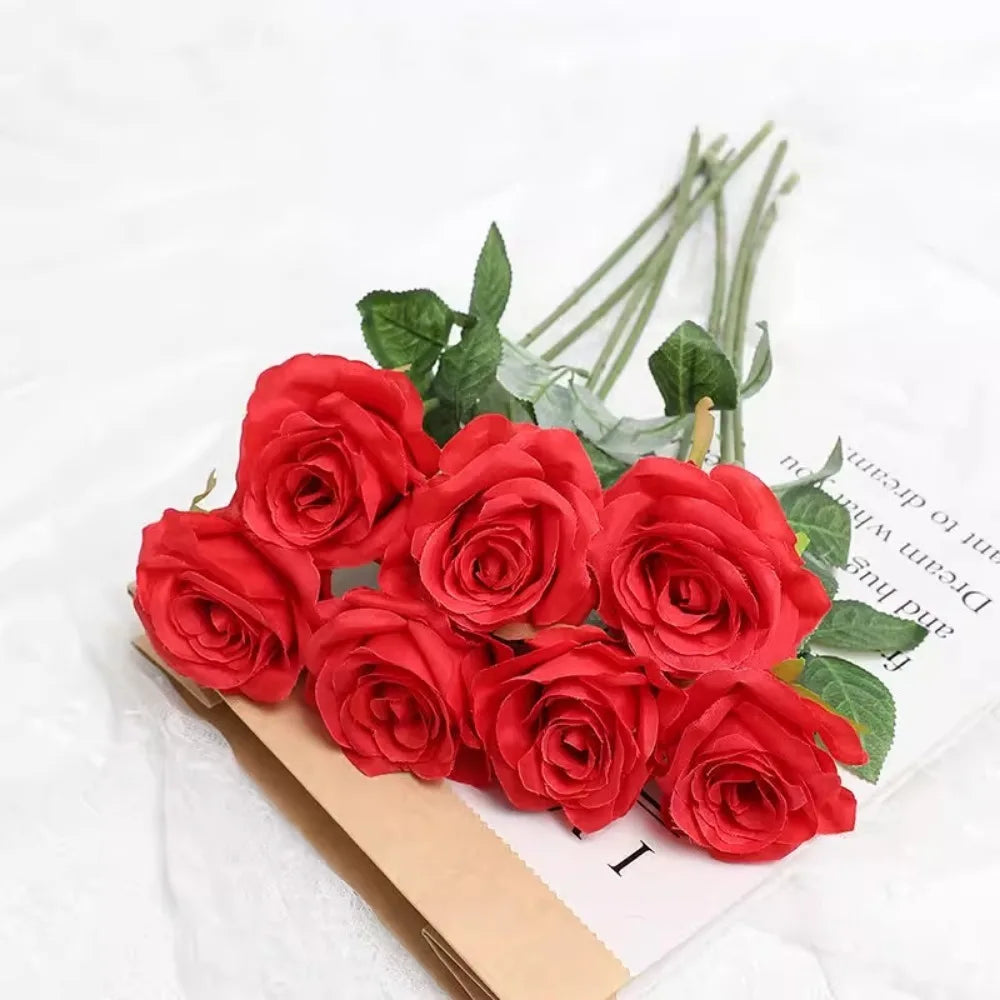 Tulip Rose Artificial Silk Flower Bouquet – 3/5 Pcs Home & Wedding Artificial Flower Bouquet Babs Red 3Pcs