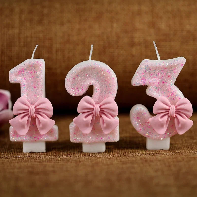 Pink Bow 3D Number Cake Candles – Birthday Party Decoration Number Cake Candles Babs