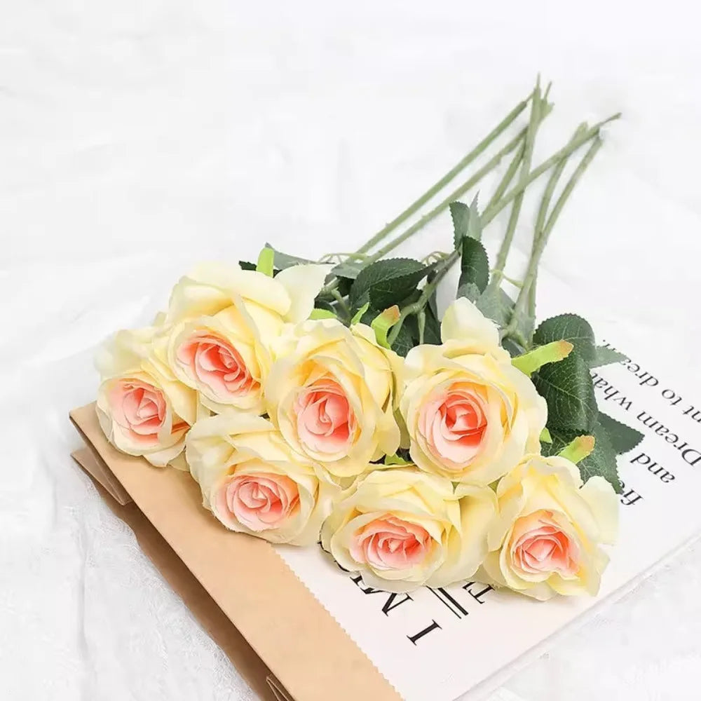 Tulip Rose Artificial Silk Flower Bouquet – 3/5 Pcs Home & Wedding Artificial Flower Bouquet Babs Bloom 3Pcs