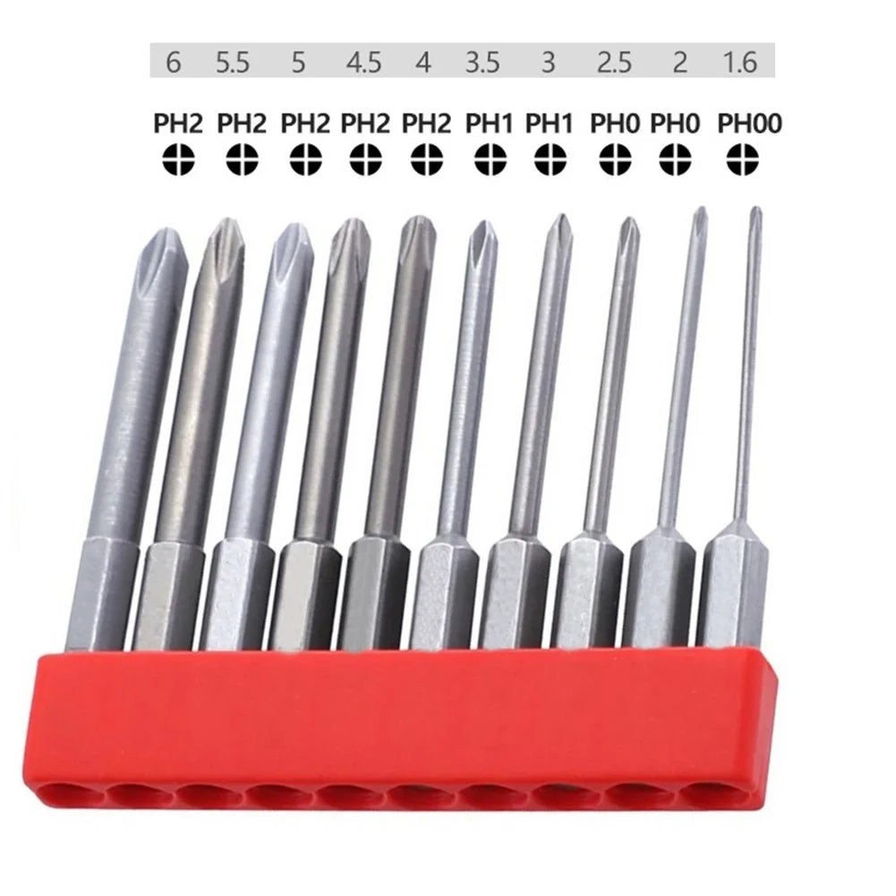 10Pcs Phillips Screwdriver Bits PH00-PH2 65mm 1/4" Hex Shank Set Screwdriver Bit Set Babs