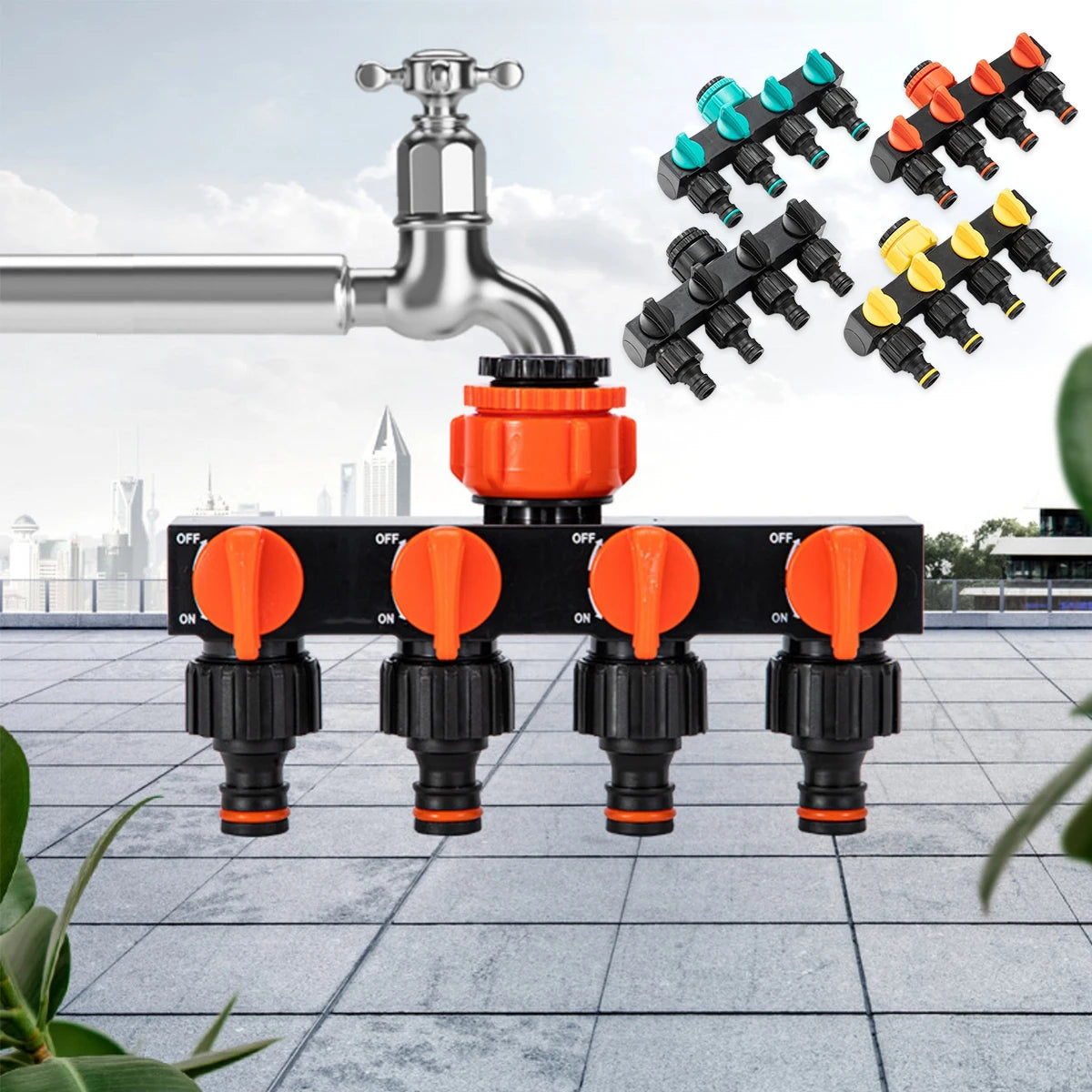 4-Way Garden Hose Splitter & Water Distributor | Irrigation Fitting Garden Hose Splitter Babs