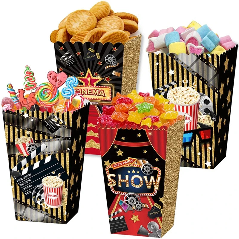 Movie Night Popcorn Boxes – Cinema Party Snack Buckets (4/8 Pcs) Party Popcorn Boxes Babs