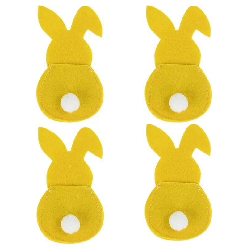 4pcs Easter Felt Bunny Cutlery Bags – Spring Table Décor Easter Cutlery Holder Babs yellow