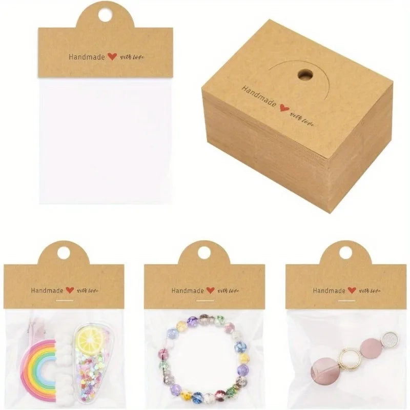 100pcs Kraft Paper Jewelry Gift Bags for Earrings & Bracelets Jewelry Packaging Bags Babs Brown 100pcs