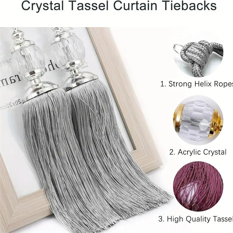 Crystal Tassel Curtain Tie Backs with Bead Buckles – Set of 2 Curtain Tie Backs Babs