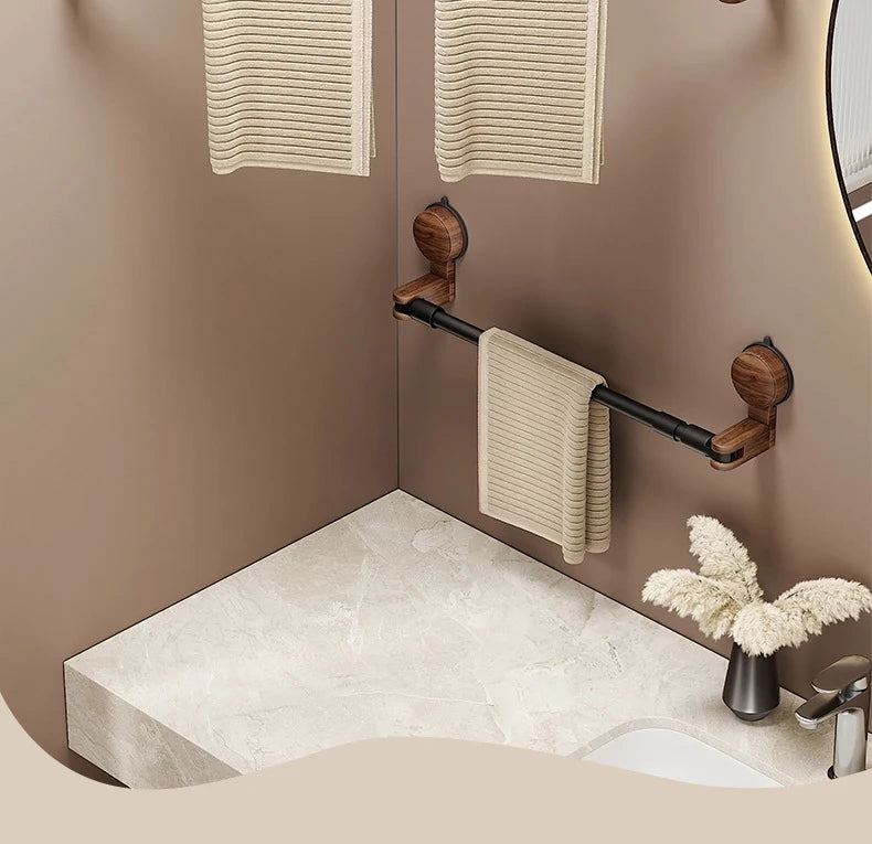 No-Drill Retractable Towel Rack – Walnut Wood & Aluminum Wall Towel Rack Babs
