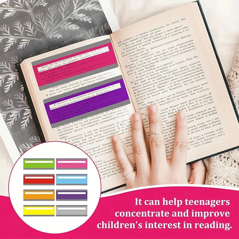 8-Pack Guided Reading Strips Multicolor Highlight Overlays Reading Overlay Strips Babs