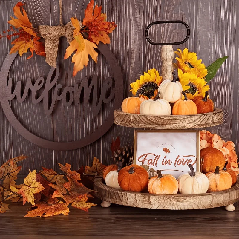 9-Piece Velvet Mini Artificial Pumpkins – Fall Harvest Décor Artificial Pumpkin Decor Babs