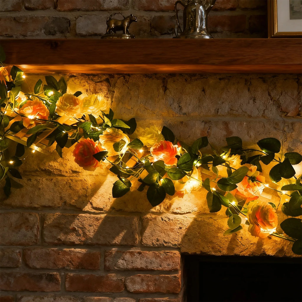 Peony Vine LED Wreath – Silk Artificial Flower Wall & Wedding Décor Artificial Flower Garland Babs