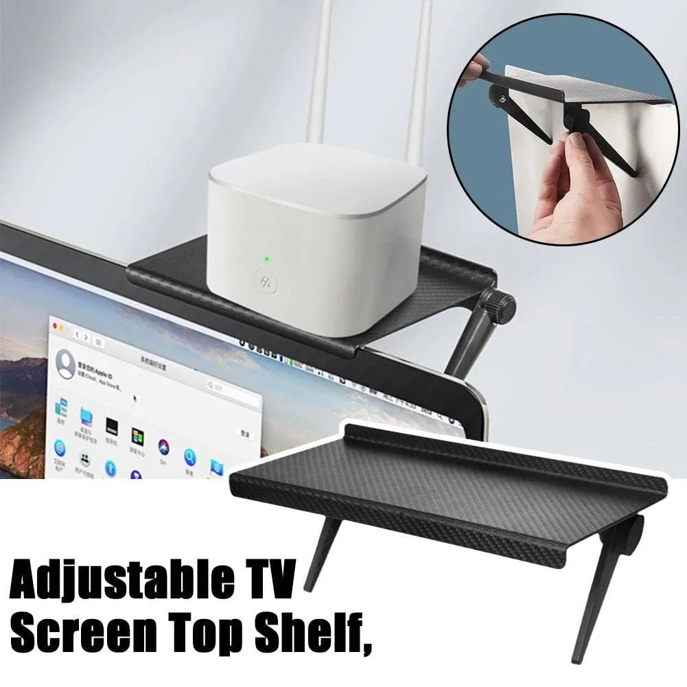 No-Drill TV Monitor Top Shelf Rack – Foldable Storage Holder Monitor Top Shelf Rack Babs