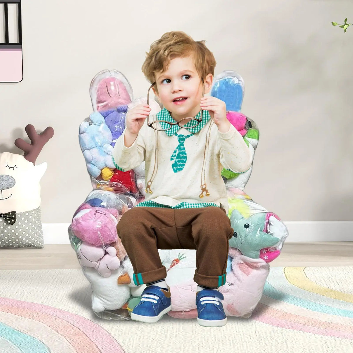 Clear Bean Bag Stuffed Animal Storage Chair for Kids Toy Storage Chair Babs