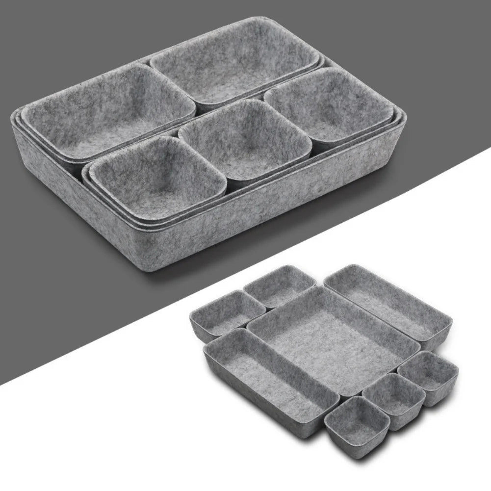 8-Piece Felt Storage Box Organizer – Jewelry & Makeup Felt Storage Organizer Babs Shallow gray