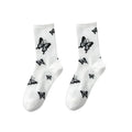 Butterfly Print Mid-Calf Crew Socks Women – Cotton Blend Women's Crew Socks Babs White-Full-1Pair One Size