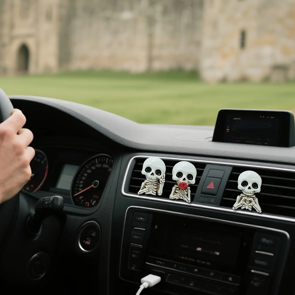 3-Piece Skull Resin Statues – Car Aroma Diffuser & Decor Resin Skull Decor Babs