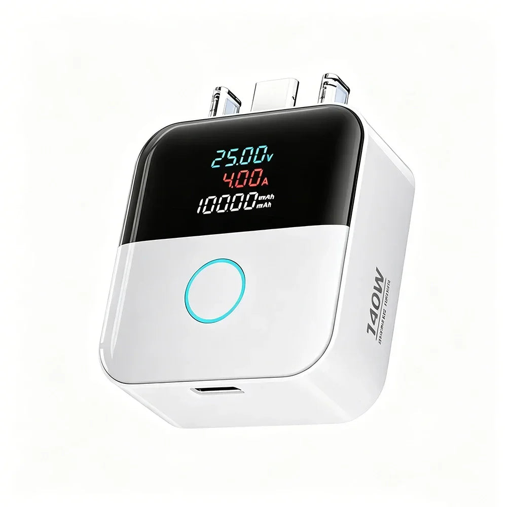 USB-C Auto Disconnect Charger Adapter 140W Digital Display USB-C Charger Adapter Babs White