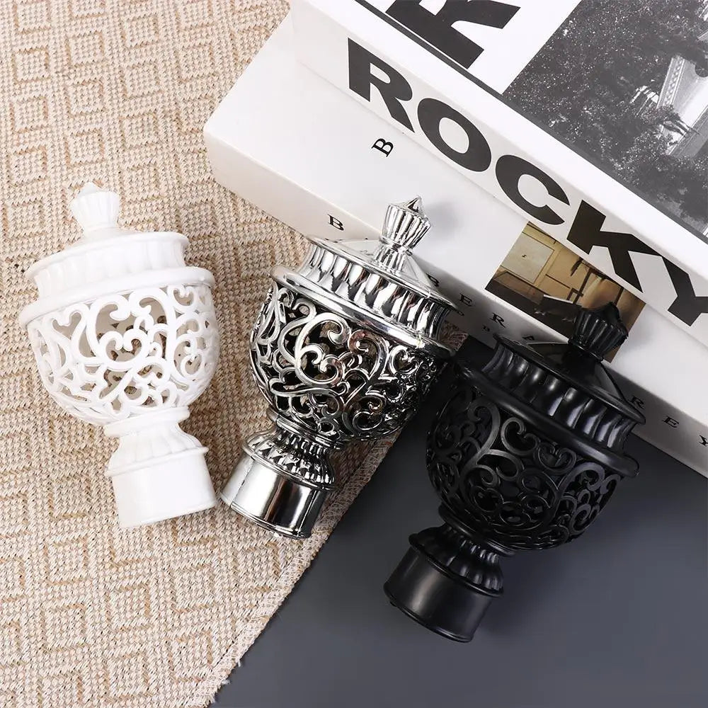 2pcs Decorative Curtain Rod Finials Hollow Out Drapery End Caps Curtain Rod Finials Babs