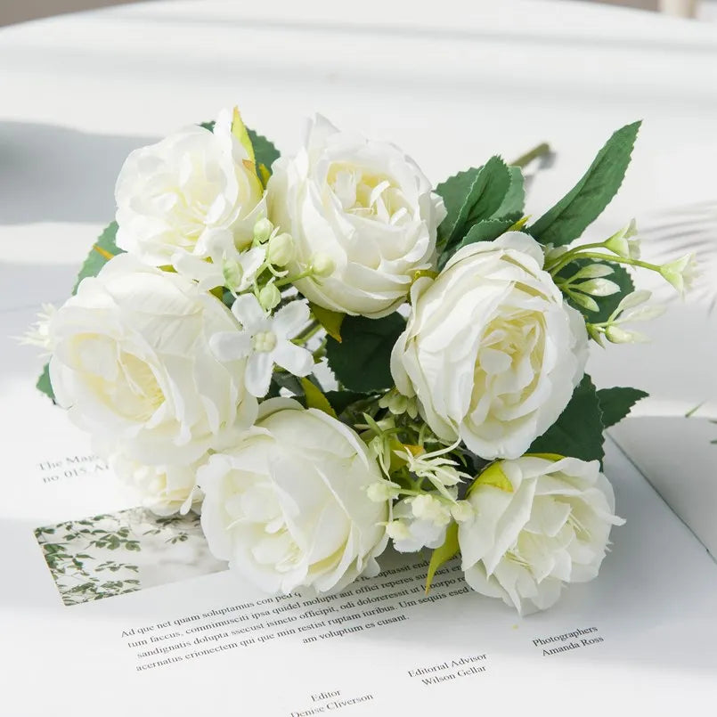 Silk Peony Bouquet – Artificial Flowers for Home & Wedding Artificial Flower Bouquet Babs (WHITE) 1 pc