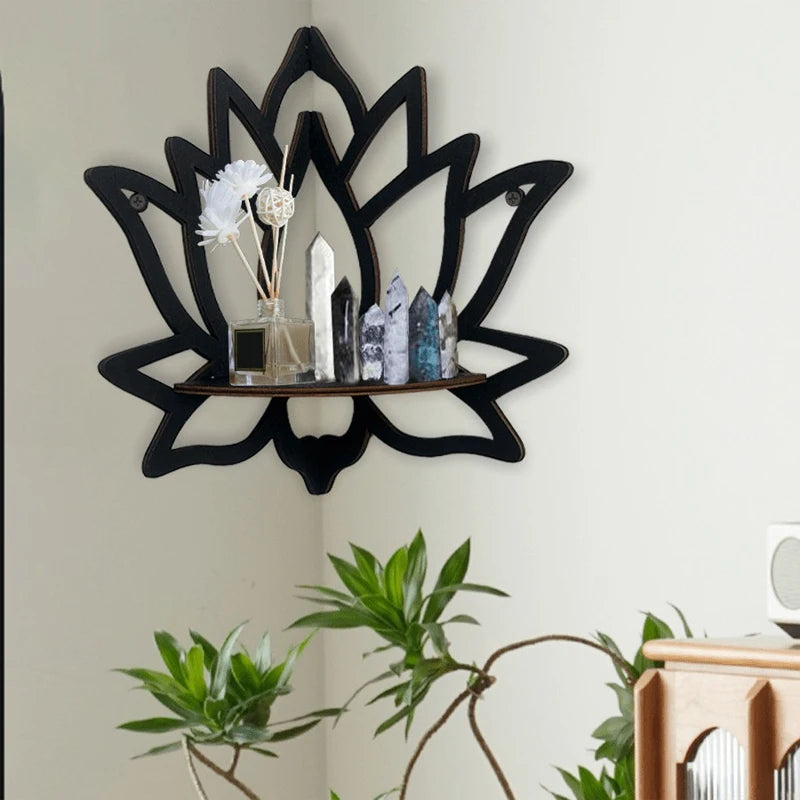 Wooden Lotus Hollow Wall Shelf – Candle & Essential Oil Rack Decorative Wall Shelf Babs