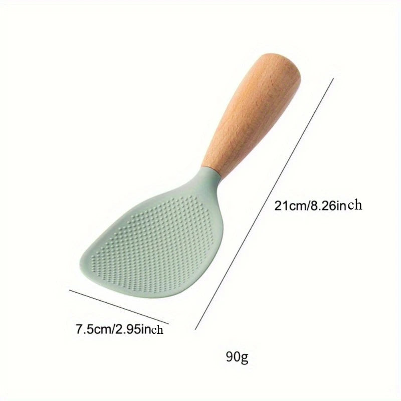 Non-Stick Silicone Rice Spoon – Wooden Handle Stand-Up Design Silicone Rice Spoon Babs