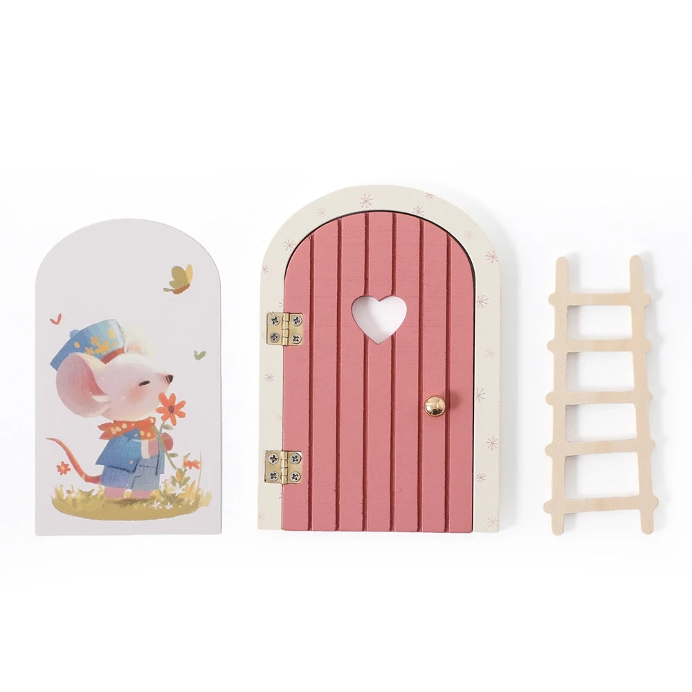 Mini Fairy Door Wooden Mouse Magic Door Garden Decor Fairy Garden Decor Babs Pink door