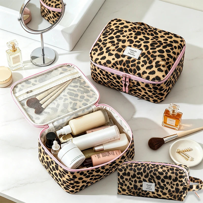 Leopard Print Quilted Cosmetic Bag – Large Travel Toiletry Pouch Travel Cosmetic Bag Babs