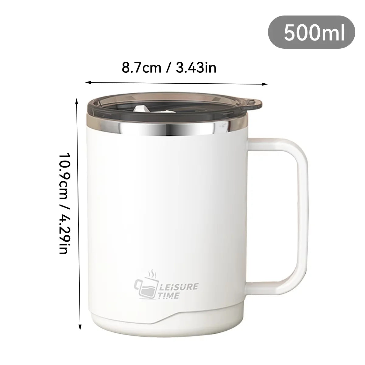 Insulated 304 Stainless Steel Travel Coffee Mug with Handle Insulated Travel Mug Babs White 401-500ml