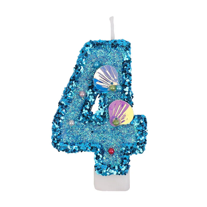 Glitter Blue Number Cake Candles – Mermaid Birthday Topper Birthday Cake Candles Babs 4