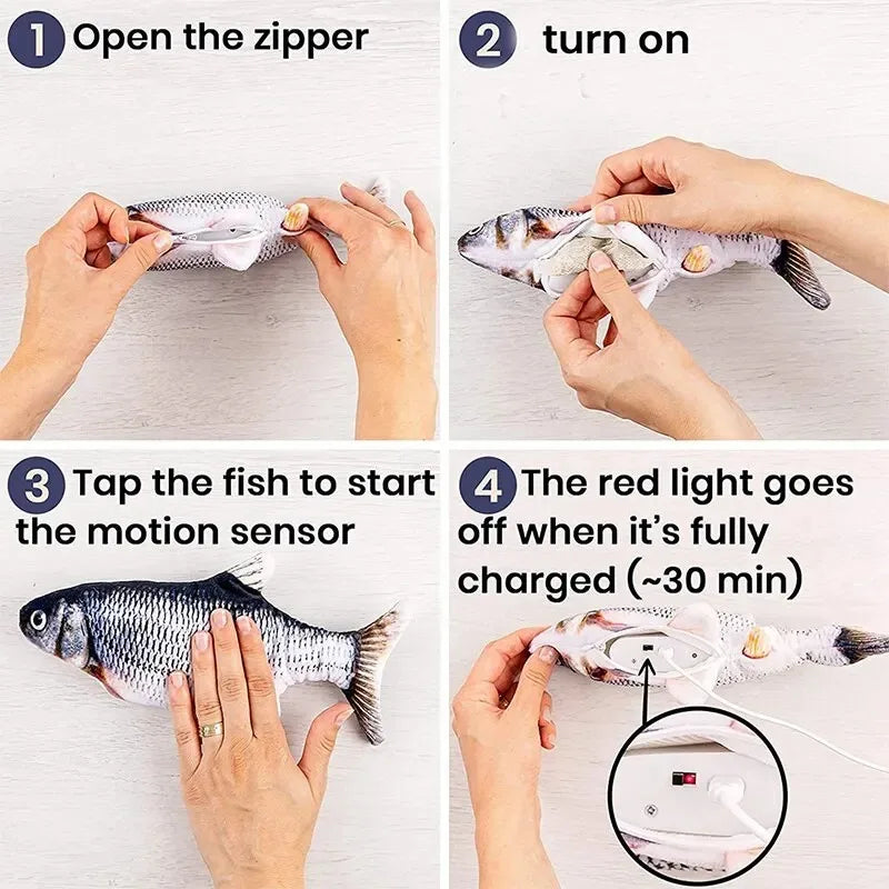 Electric Floppy Fish Cat & Dog Toy – USB Rechargeable Interactive Pet Toy Babs