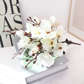 Artificial Magnolia Bouquet – 20 Heads Silk Flowers for Home Artificial Flower Bouquet Babs White