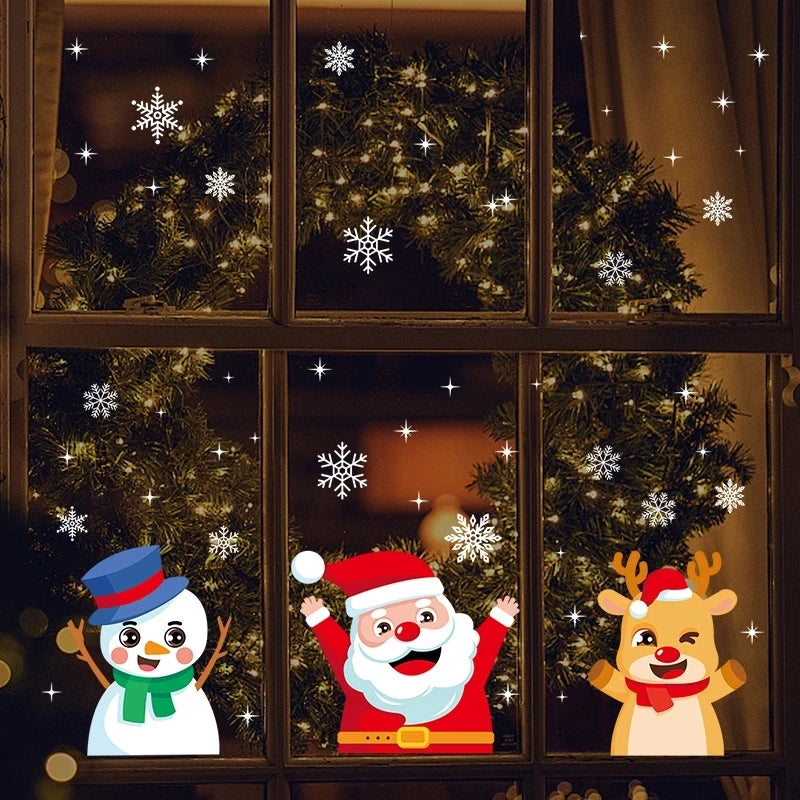 Christmas Window Stickers – Santa & Snowflake DIY Wall Decals Holiday Wall Decals Babs Set3