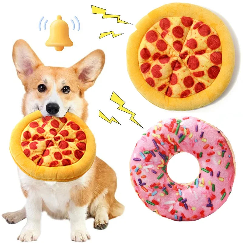 Plush Squeaky Dog Toy – Doughnut & Pizza Shape | Babs Plush Squeaky Dog Toy Babs