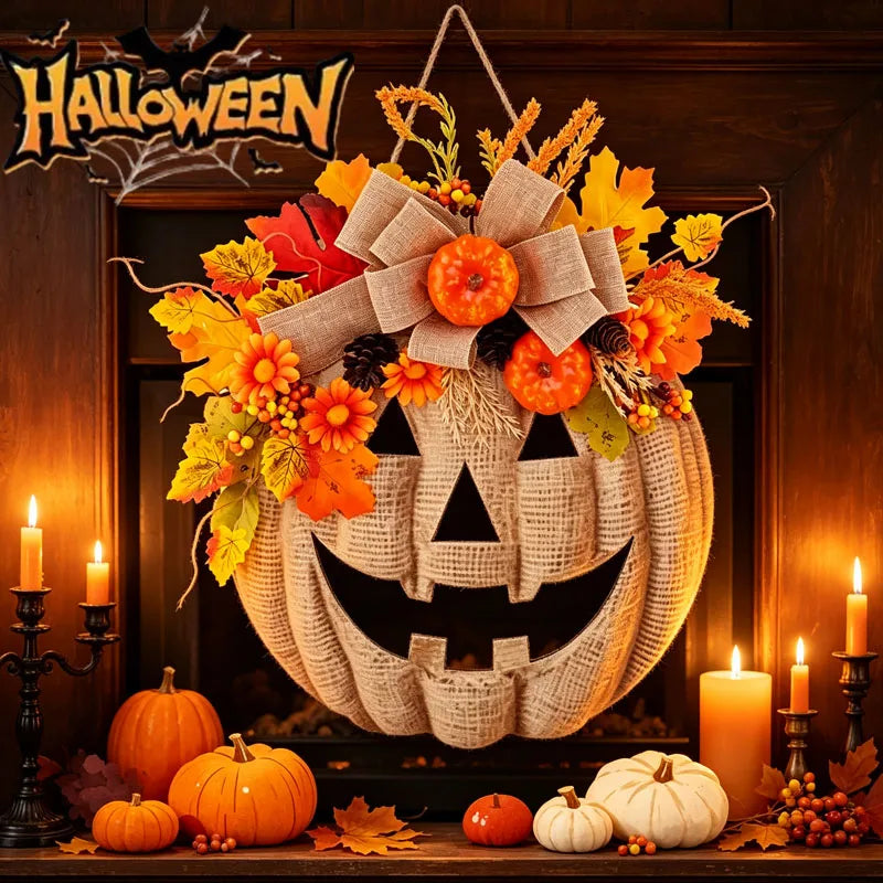 Halloween Wooden Pumpkin Floral Hanging Wreath | Fall Decor Fall Hanging Wreath Babs