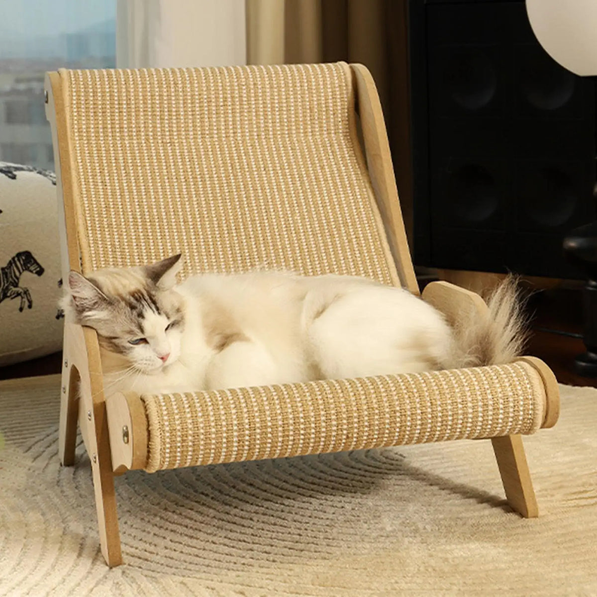 Sisal Wooden Cat Lounge Chair & Scratcher – 110 lb Capacity Cat Scratcher Chair Babs
