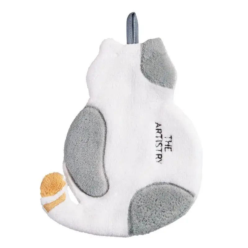 Cat Hand Towels with Hanging Loop – Microfiber Coral Fleece Hand Towel Babs Grey