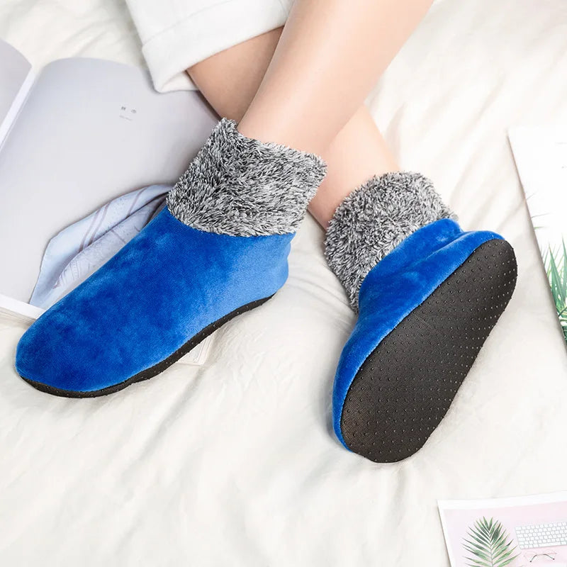 Warm Plush Non-Slip Winter Floor Socks for Women Plush Slipper Socks Babs Blue 5Pairs