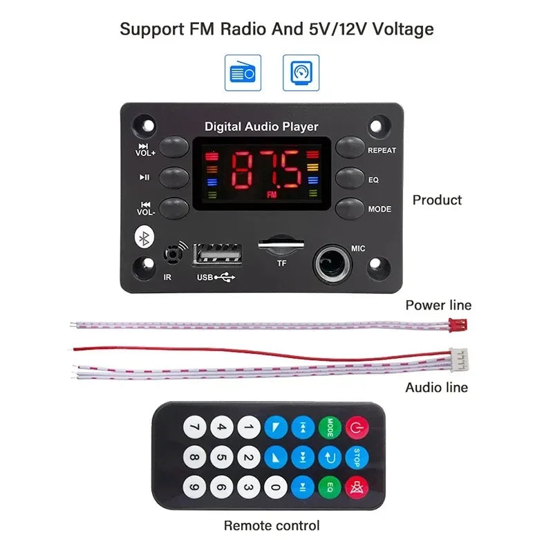 KEBIDUMEI Bluetooth 5.0 MP3 Decoder Board | USB TF FM Radio MP3 Decoder Board Babs 1PC
