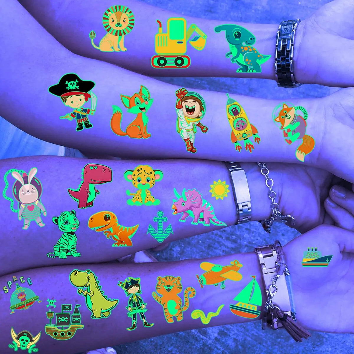 Glow in the Dark Temporary Tattoos – Kids Animal Party Stickers Temporary Tattoo Stickers Babs