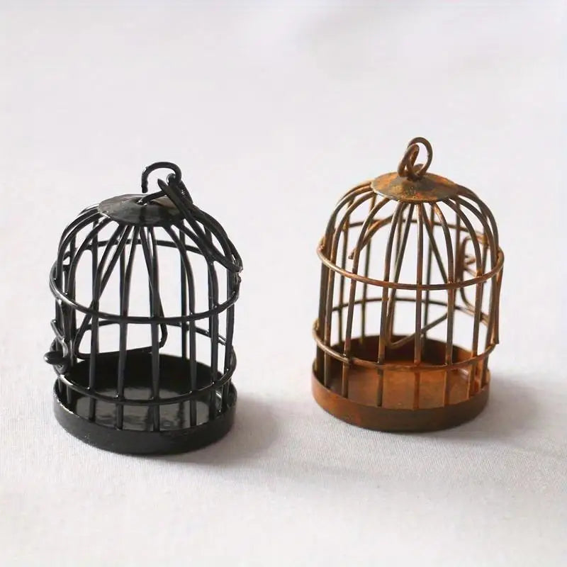 Mini Iron Metal Bird Cage Ornament – Micro Landscape Decor Decorative Ornament Babs